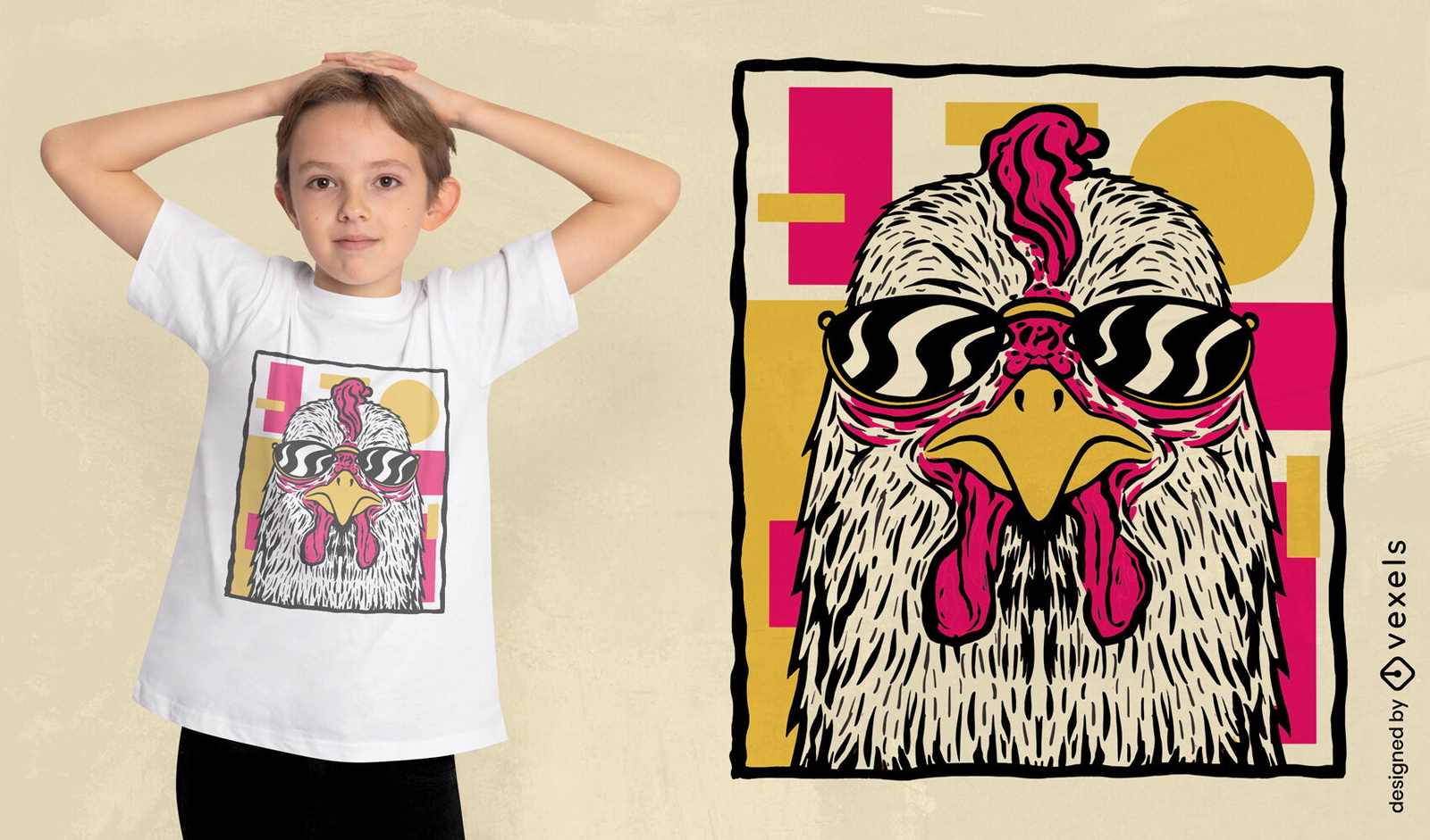 Frango com design de t-shirt de óculos de sol