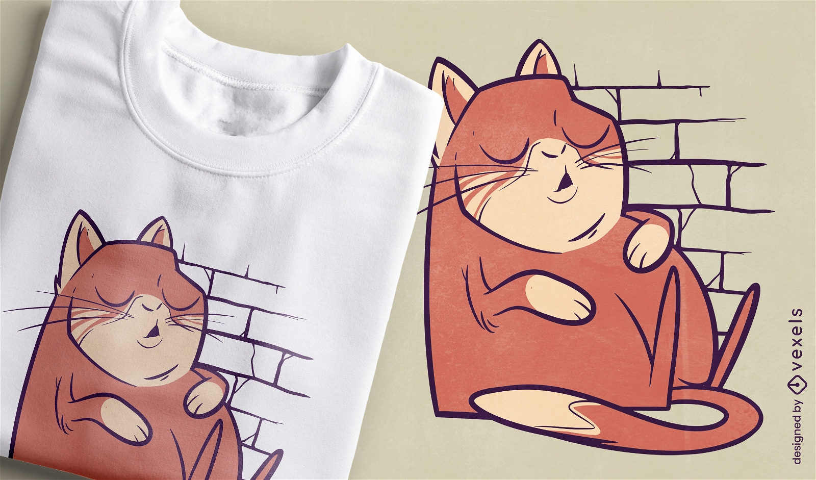 Modelo de camiseta de personagem de gato dormindo