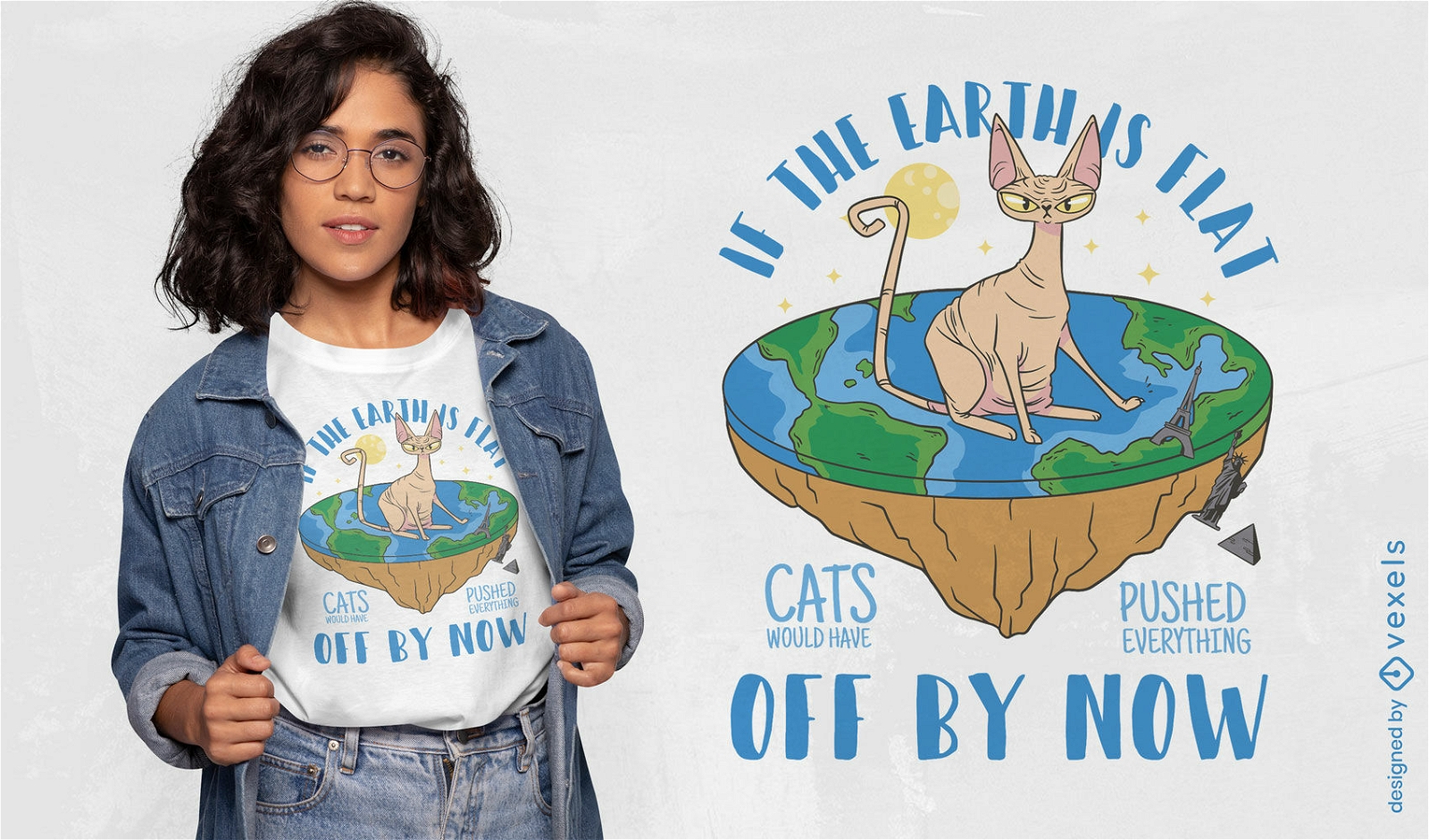 Cat over the flat earth t-shirt design