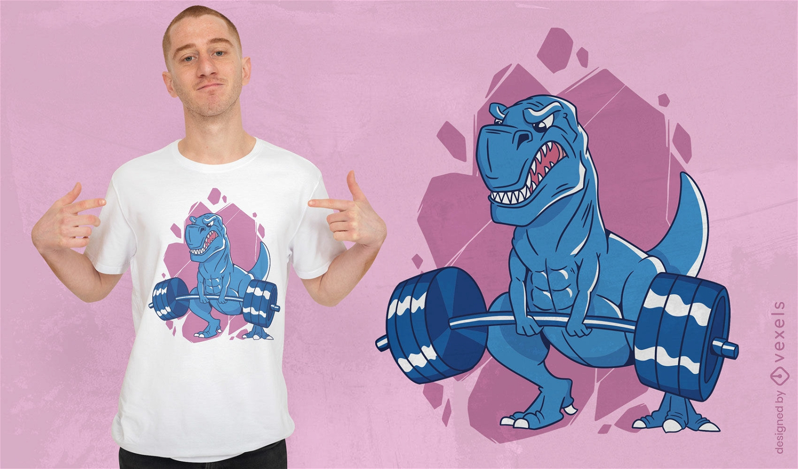 T-rex dinosaur lifting weights t-shirt design