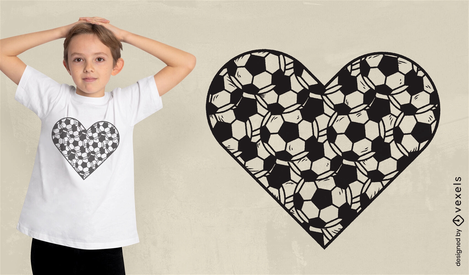 Coração com design de t-shirt de bolas de futebol