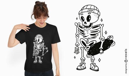 Esqueleto com design de camiseta de skate