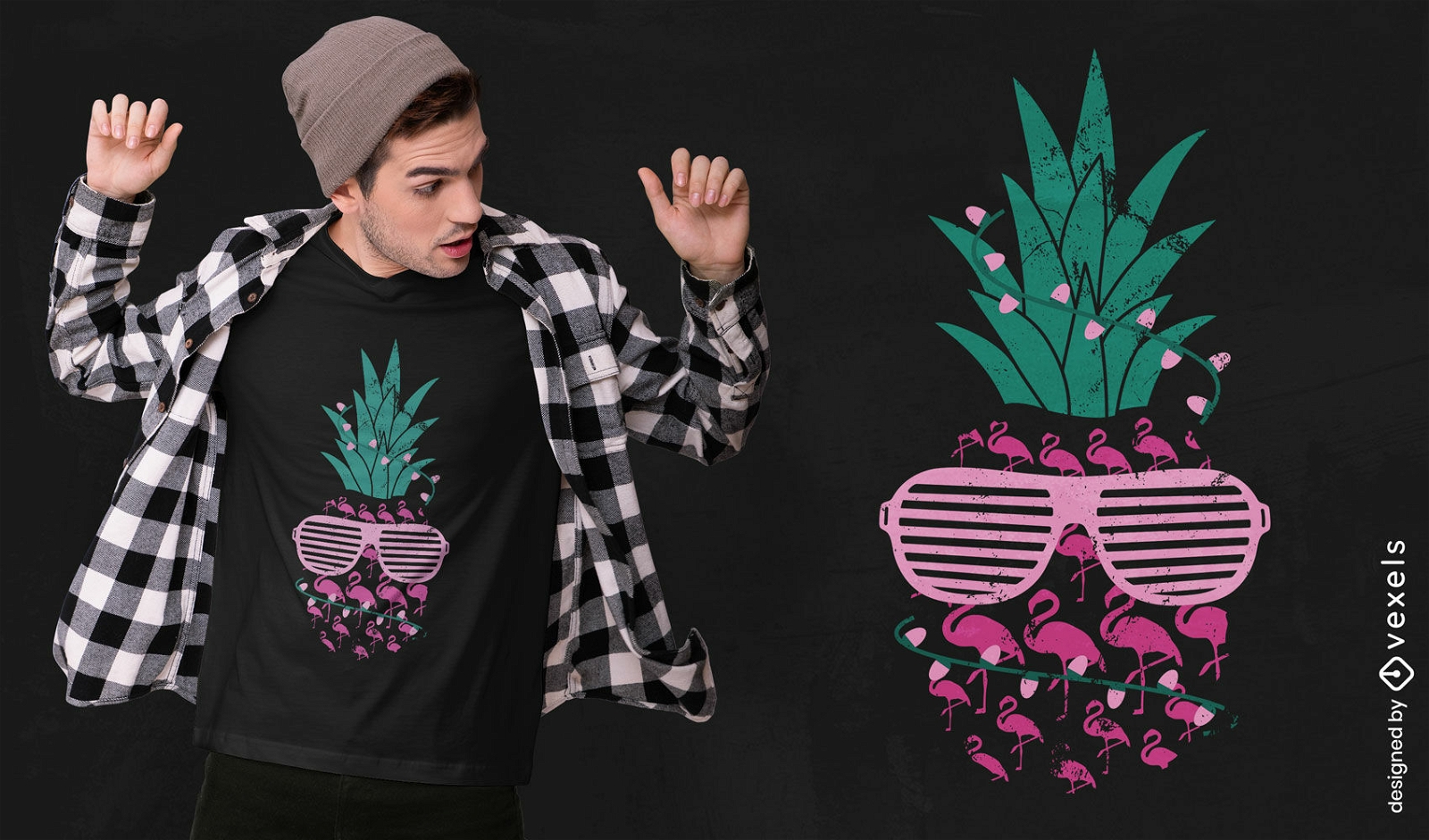 Design de camiseta de abacaxi e flamingos