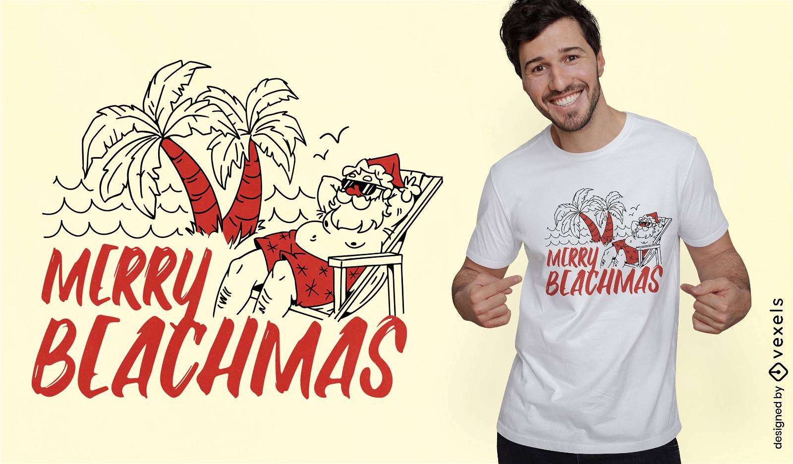 Ver?o Papai Noel relaxando no design de camiseta de praia