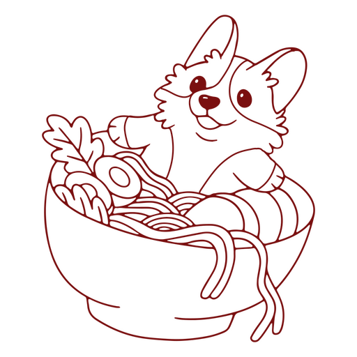 Traço de caractere corgi ramen Desenho PNG