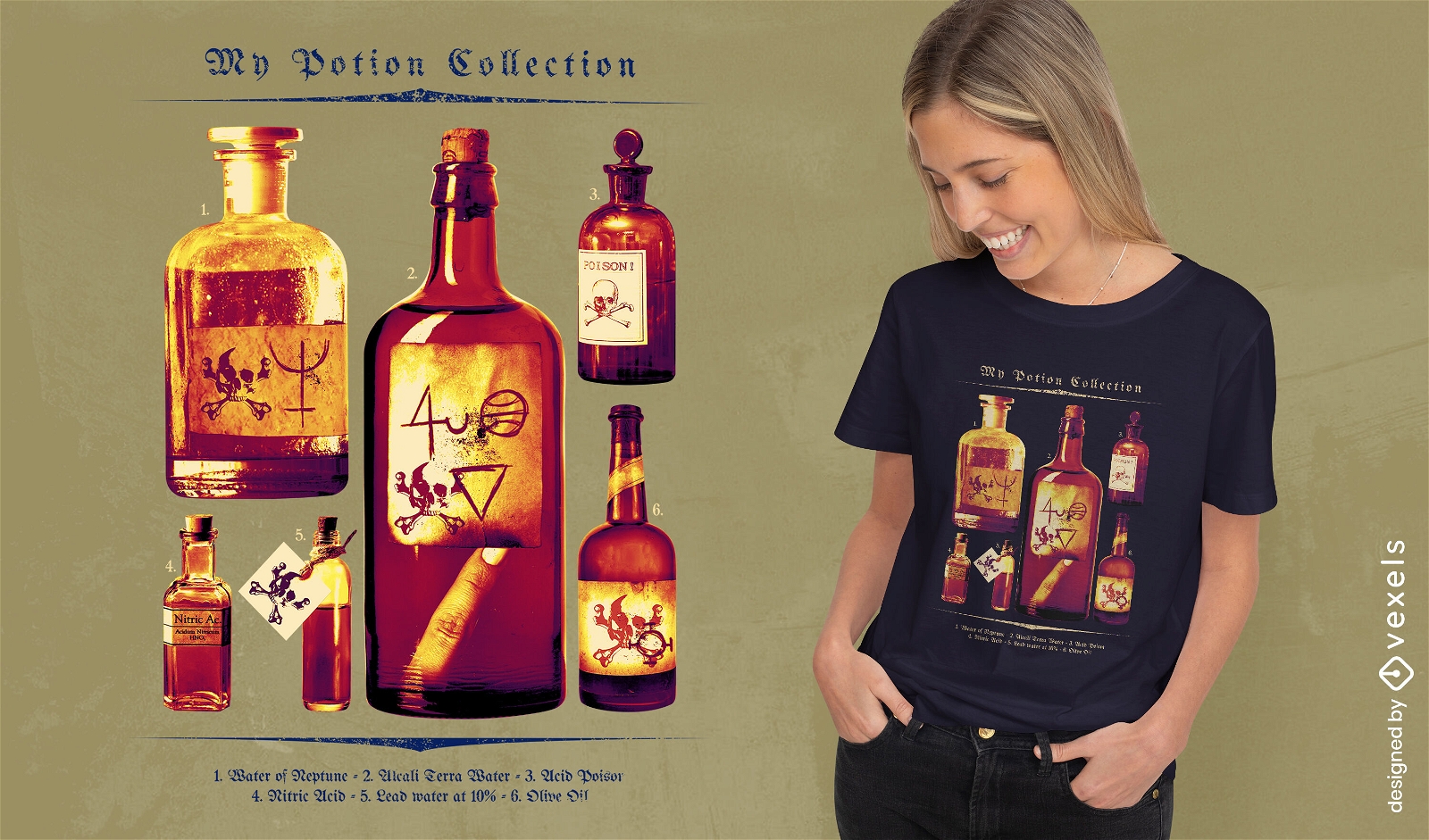 Coleção de garrafas de poção PSD design de camiseta