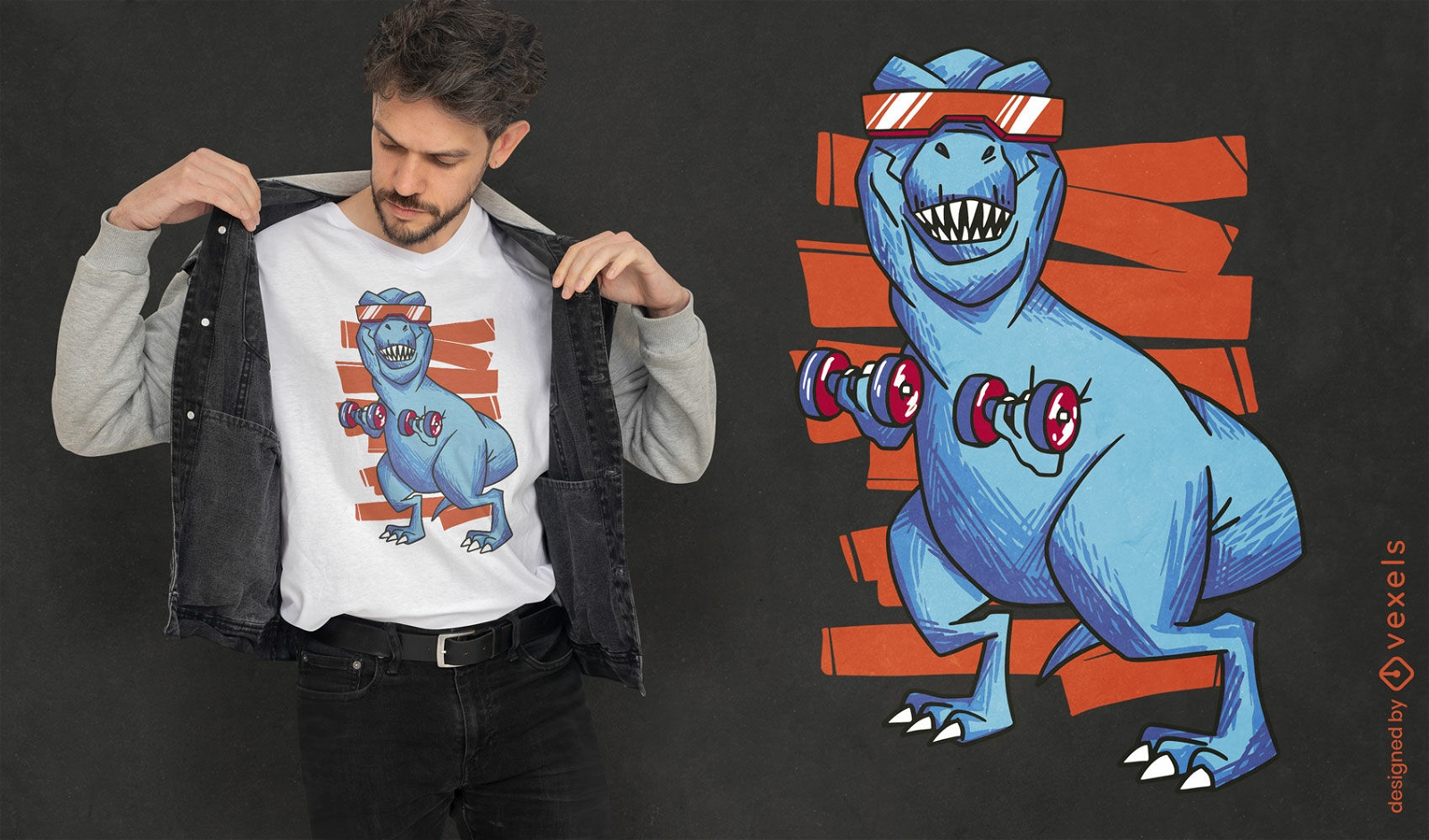 T-rex dinosaur weightlifting t-shirt design