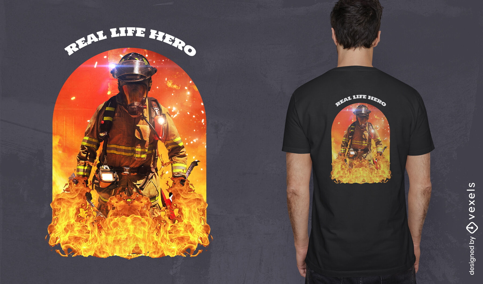 Design de camiseta PSD de herói de bombeiro