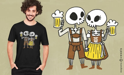 Oktoberfest-Skelett-Paar-T-Shirt-Design