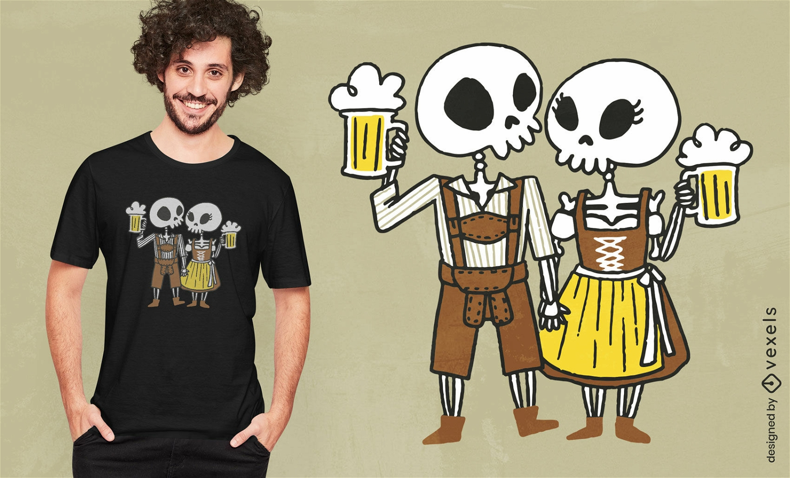 Design de camiseta de casal de esqueleto da Oktoberfest