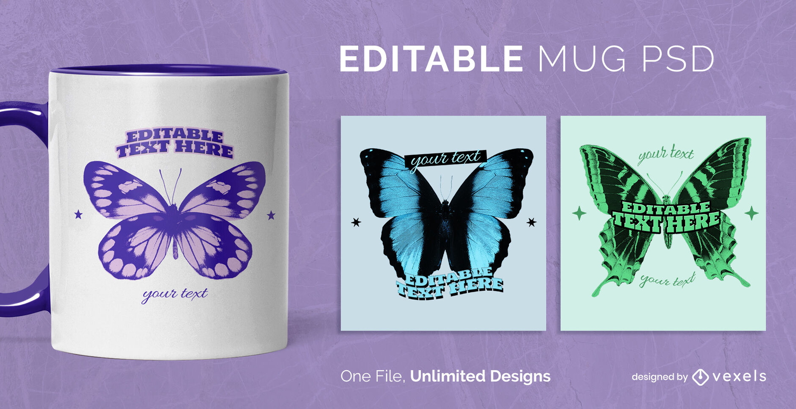 Plantilla escalable para taza de mariposas monocromáticas