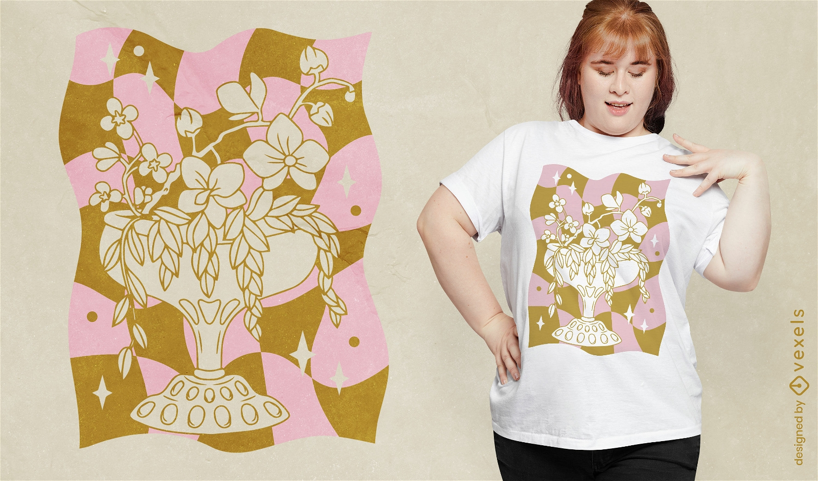 Design de camiseta de vaso de flores delicado