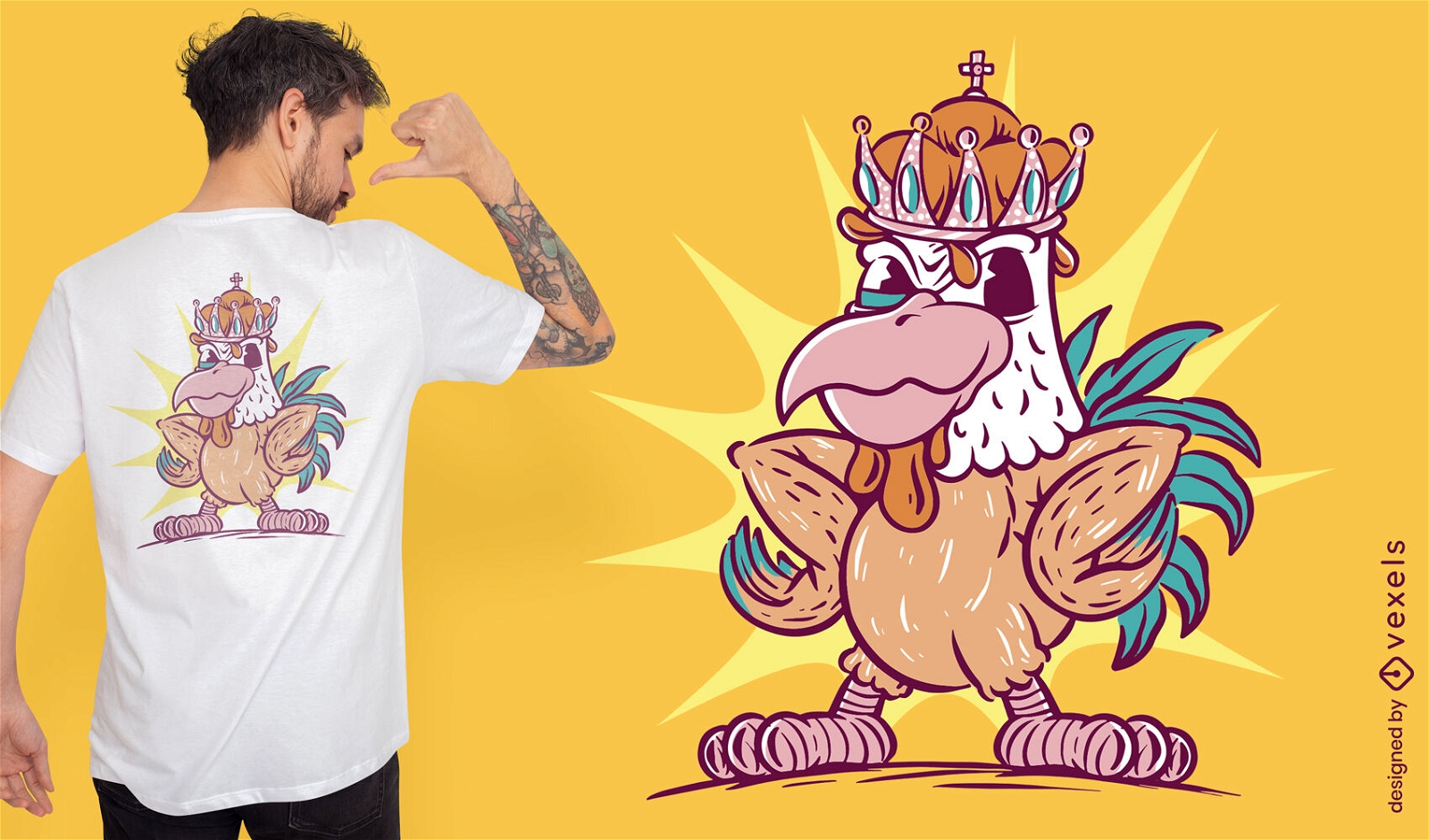 Diseño de camiseta de rey de animales de granja de gallo