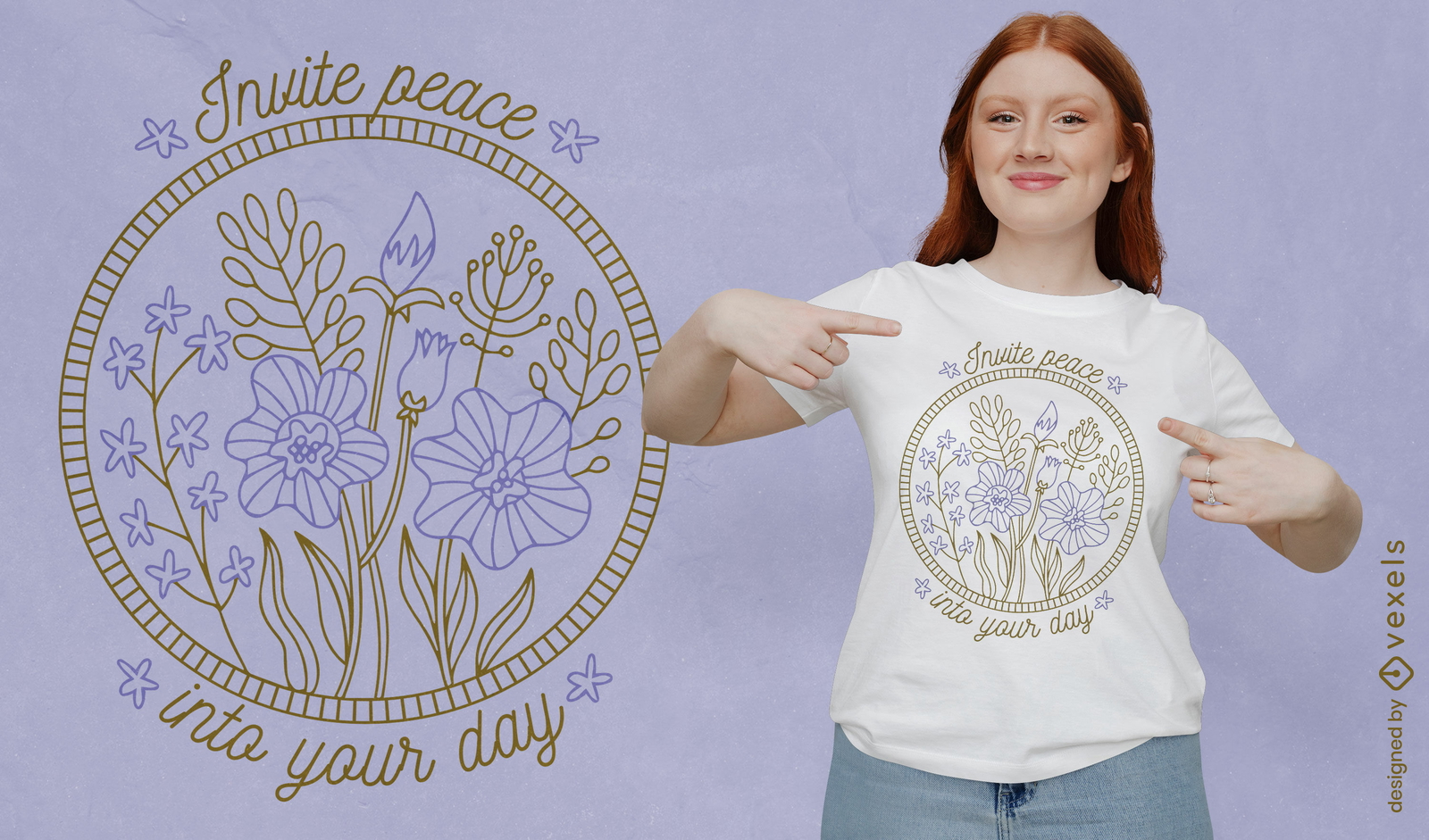 Design de camiseta de citação de conjunto de flores pacíficas