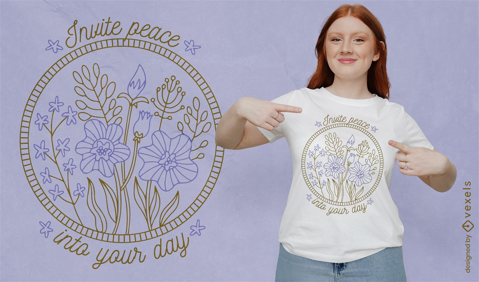 Diseño de camiseta de cita de conjunto de flores pacíficas