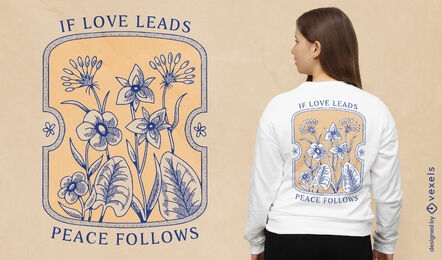 Diseño de camiseta con cita de amor de flores a base de hierbas