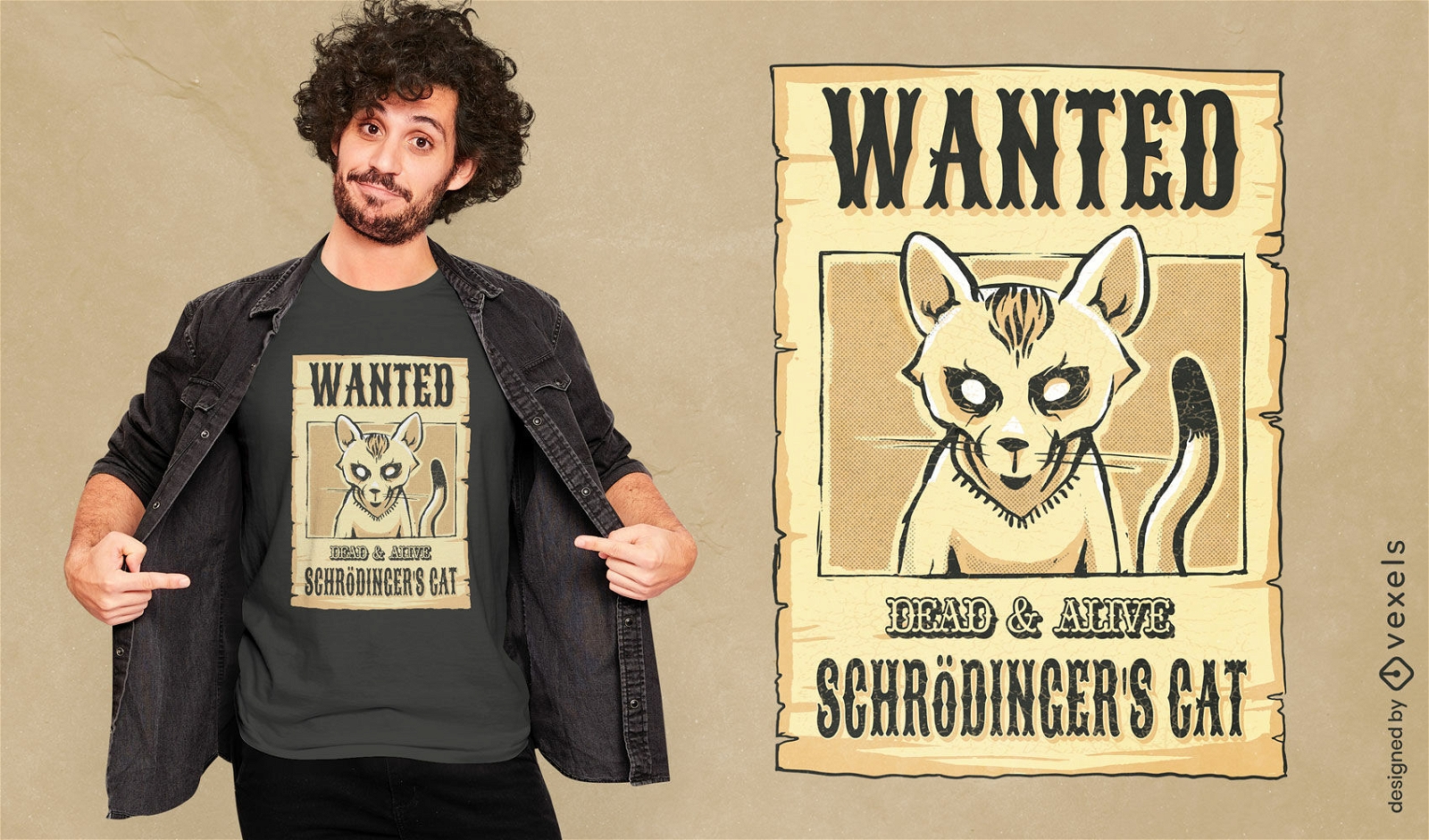Wanted sign with cat animal t-shirt design