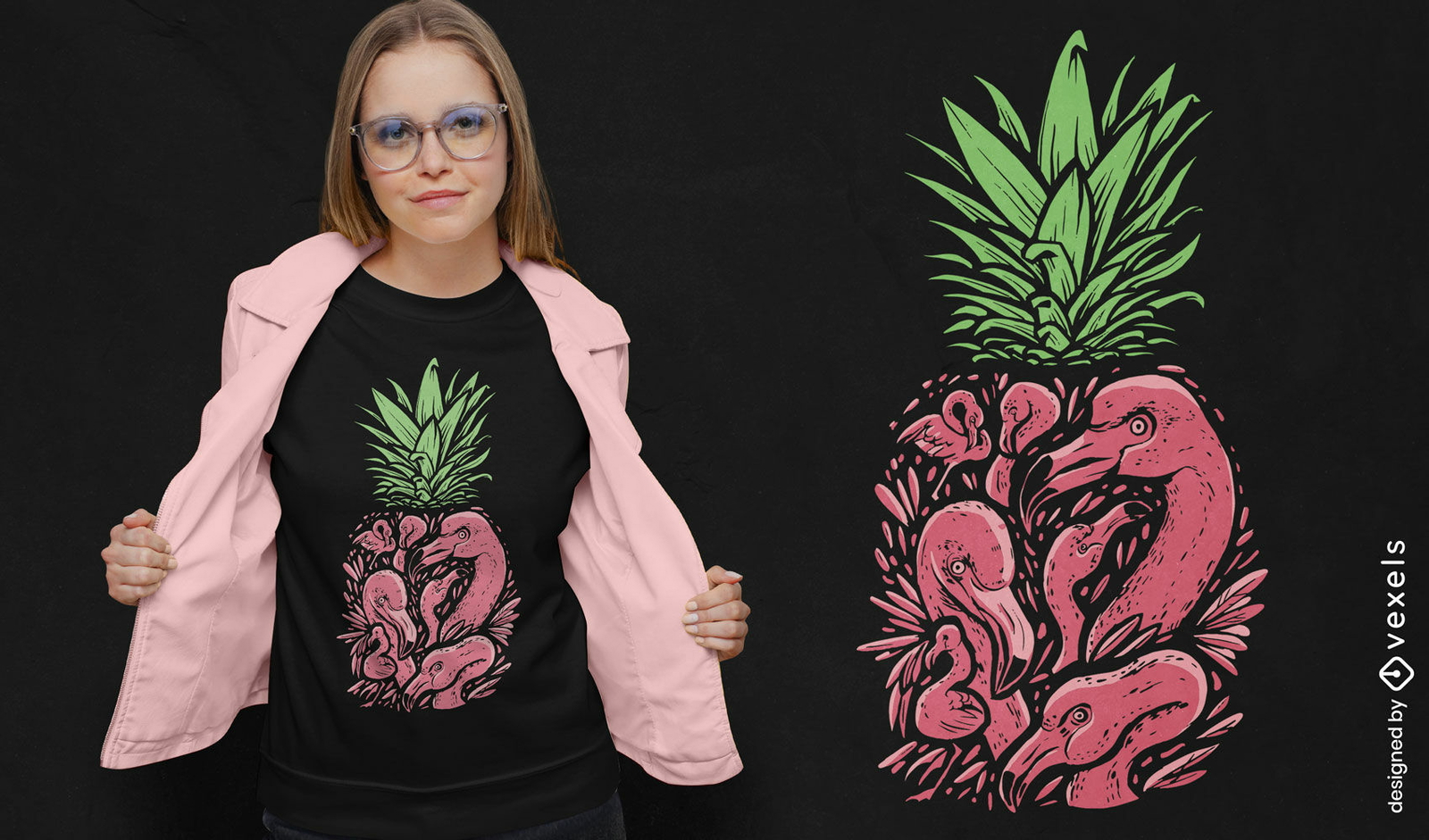 Flamencos en diseño de camiseta de piña.