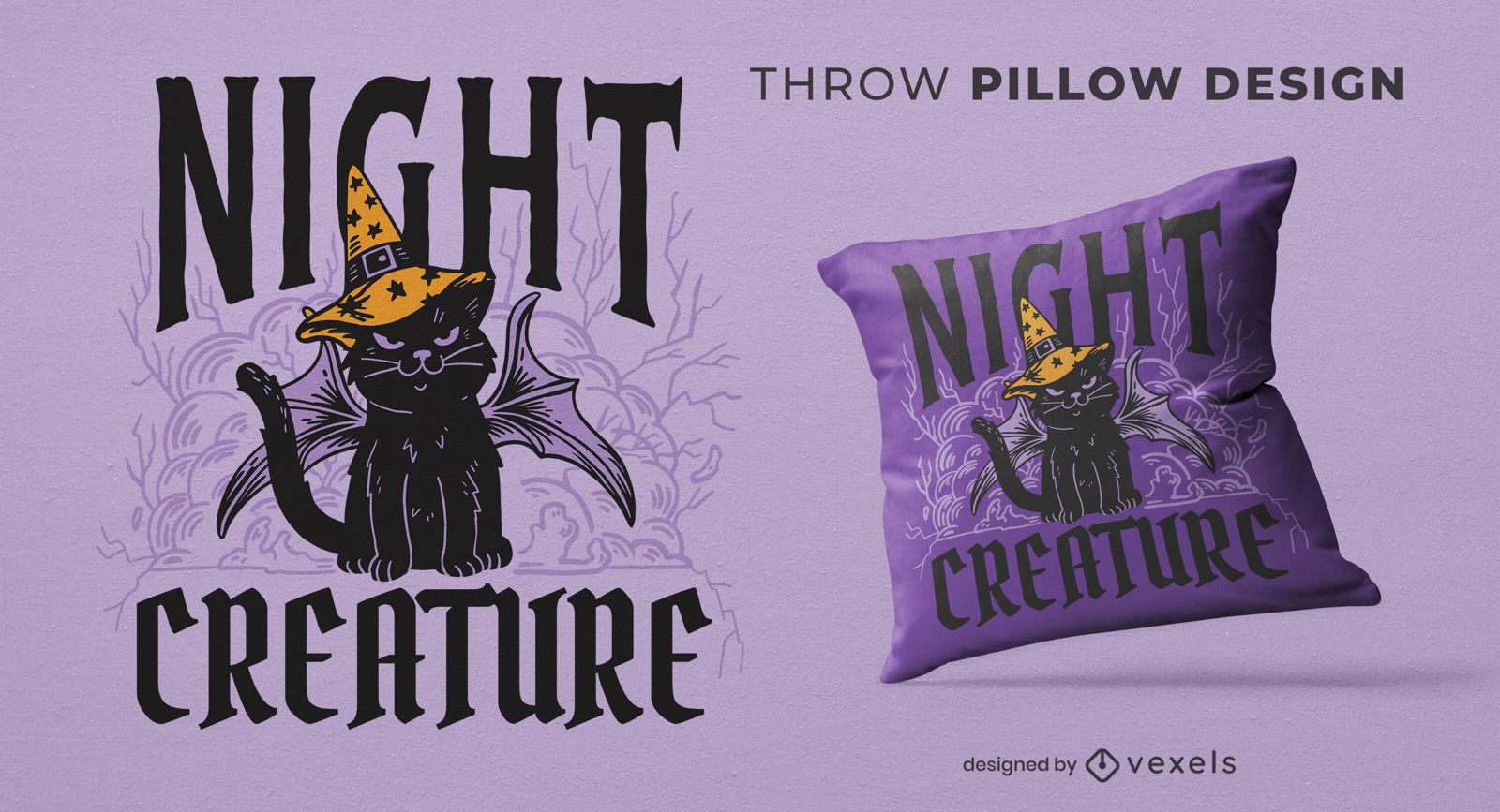 Diseño de almohada de tiro de criatura de gato negro de Halloween