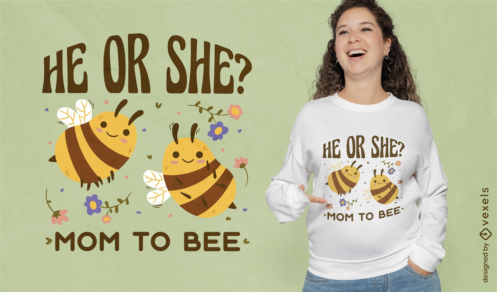 Lindas abejas volando con dise?o de camiseta de flores.