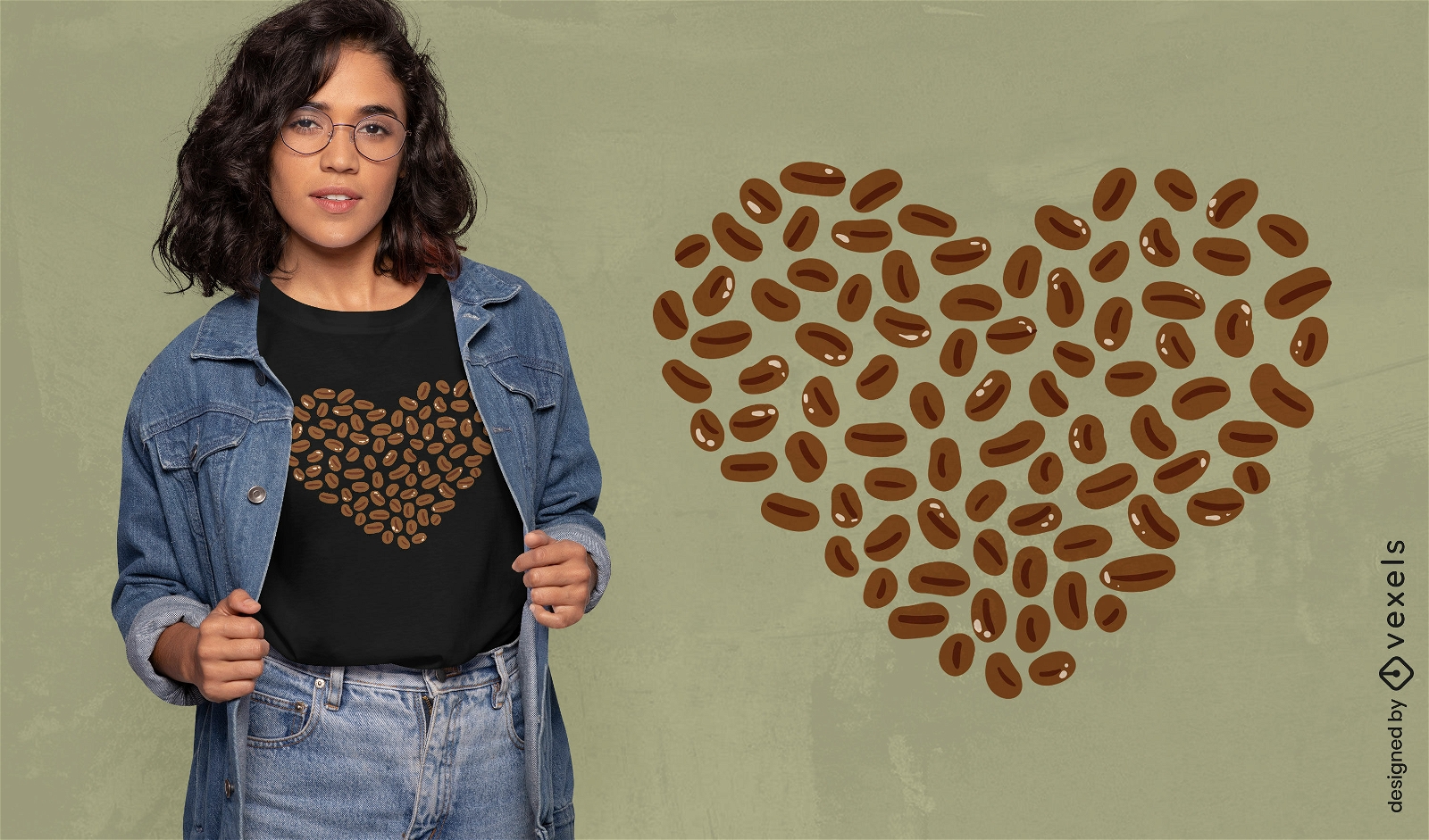 Dise?o de camiseta de coraz?n en forma de grano de caf?.
