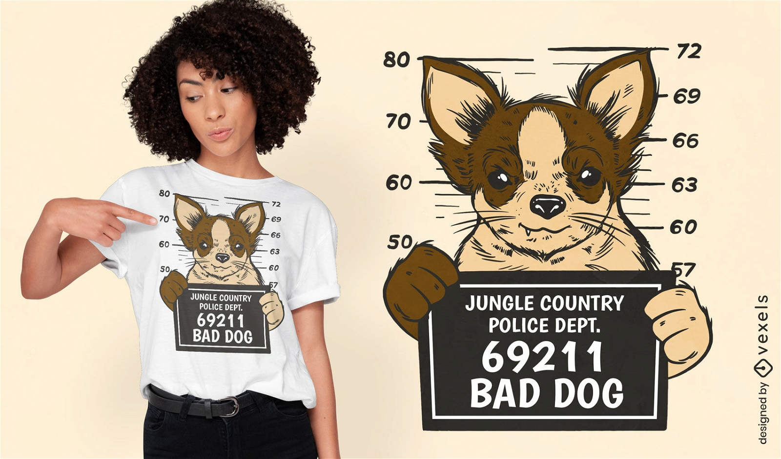 Chihuahua-Hundetierkrimineller T-Shirt Entwurf