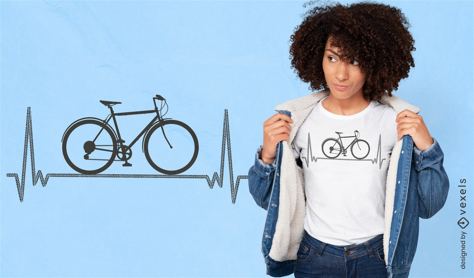 Bicicleta sobre design de camiseta de linha de batimentos cardíacos