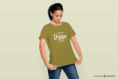 Female model looking at her t-shirt mockup