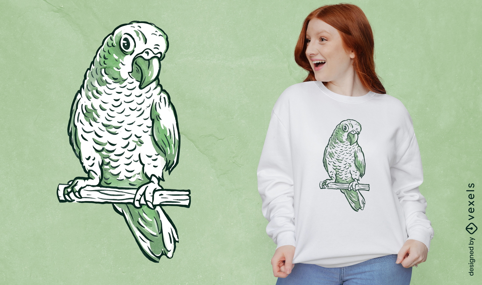 Diseño de camiseta de animal de pájaro verde periquito