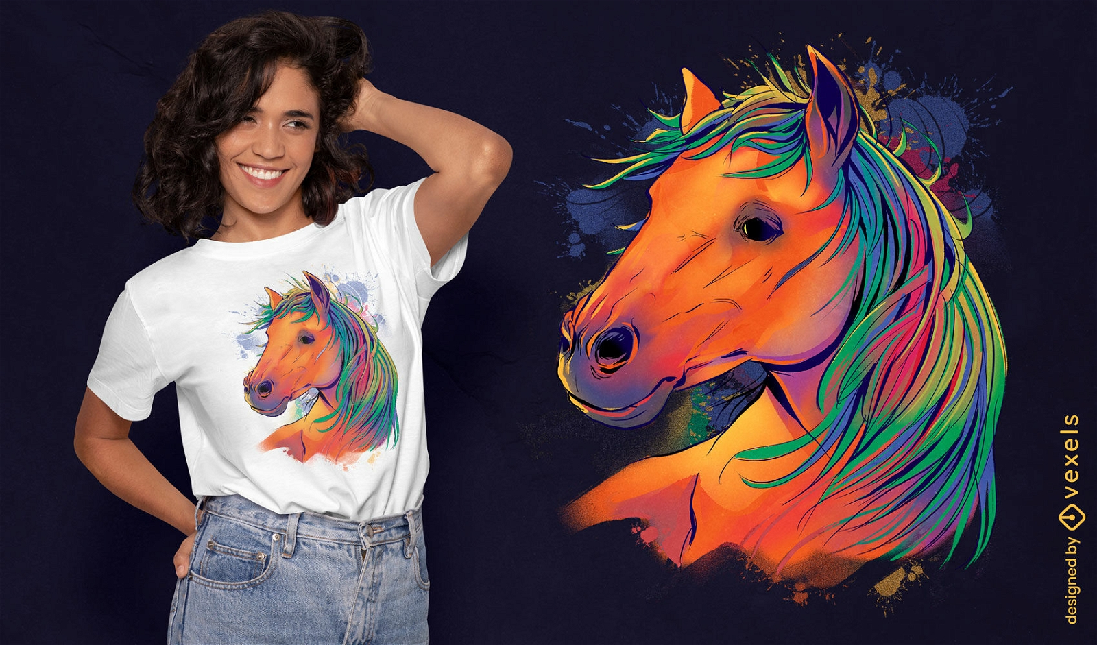 Design de camiseta realista de cavalo aquarela