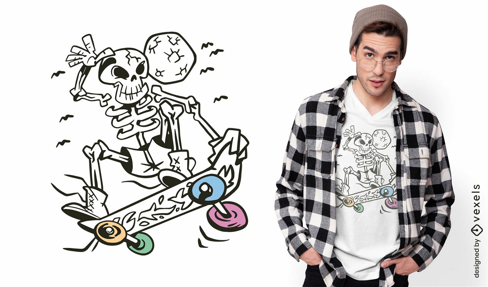 Skeleton skateboarding t-shirt design