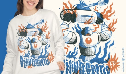 Giant robot tank battle t-shirt design