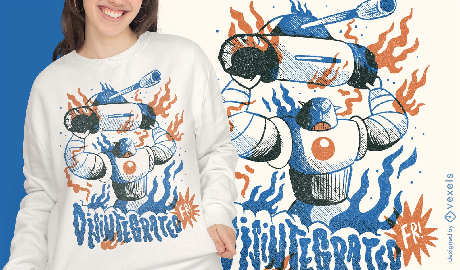 Diseño de camiseta de batalla de tanque de robot gigante