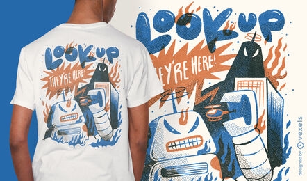 Giant robots invasion t-shirt design