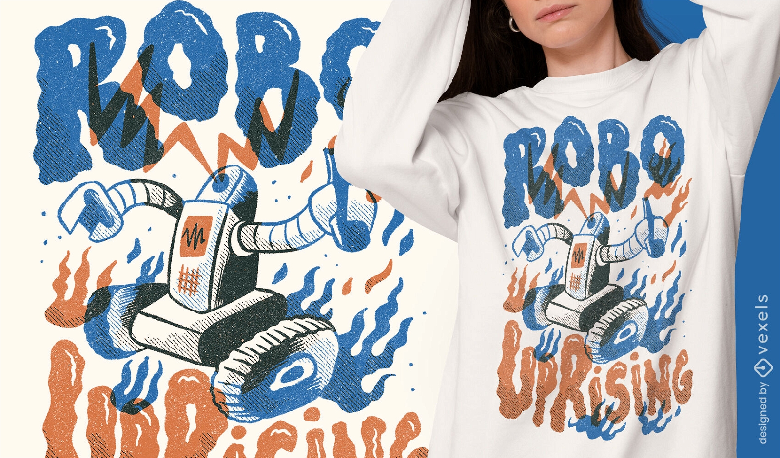 Diseño de camiseta de villano robot vintage