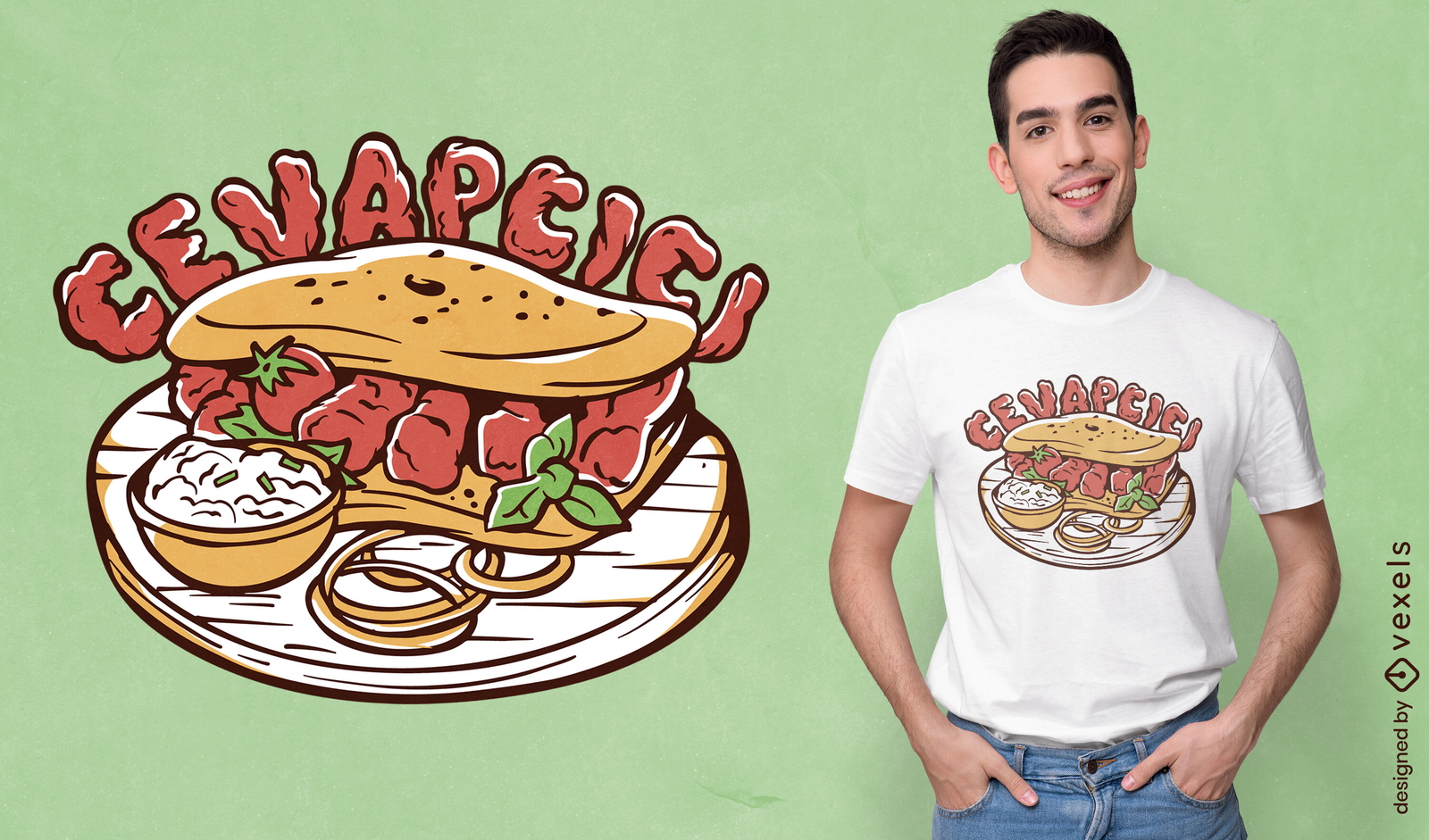 Diseño de camiseta de comida étnica cevapcici.