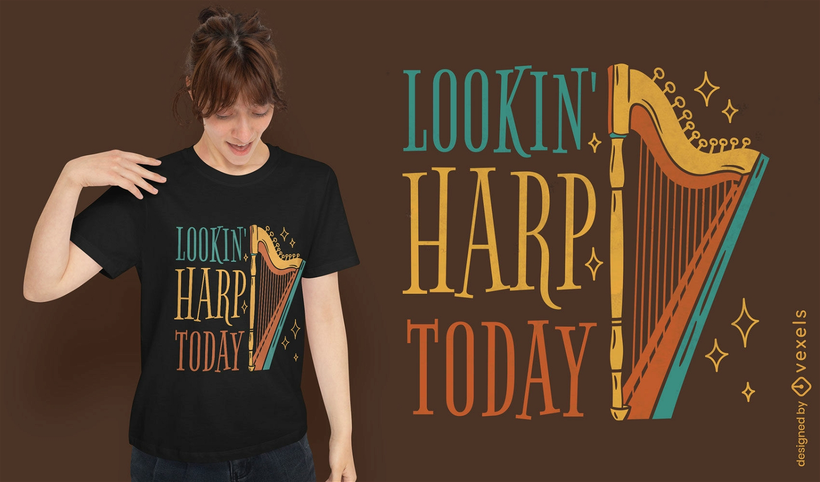 Olhando harpa hoje design de camiseta de trocadilho de música