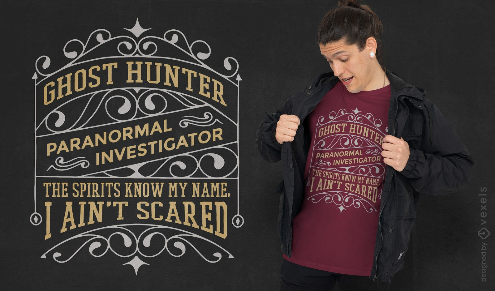 Design de camiseta com citação de caçador de fantasmas