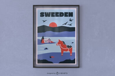 Caballo en diseño de cartel de país de suecia.
