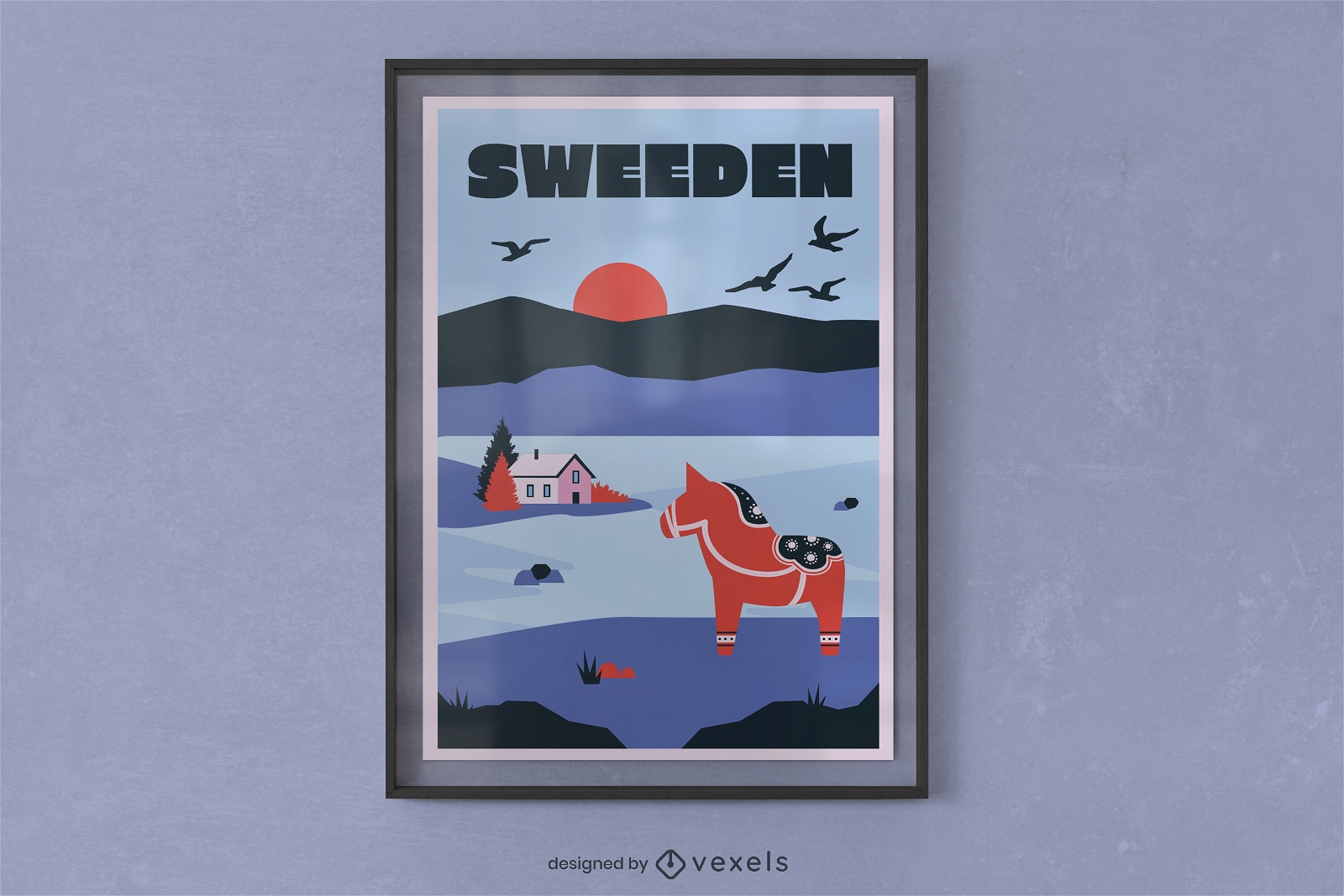 Pferd im schwedischen Landplakatdesign