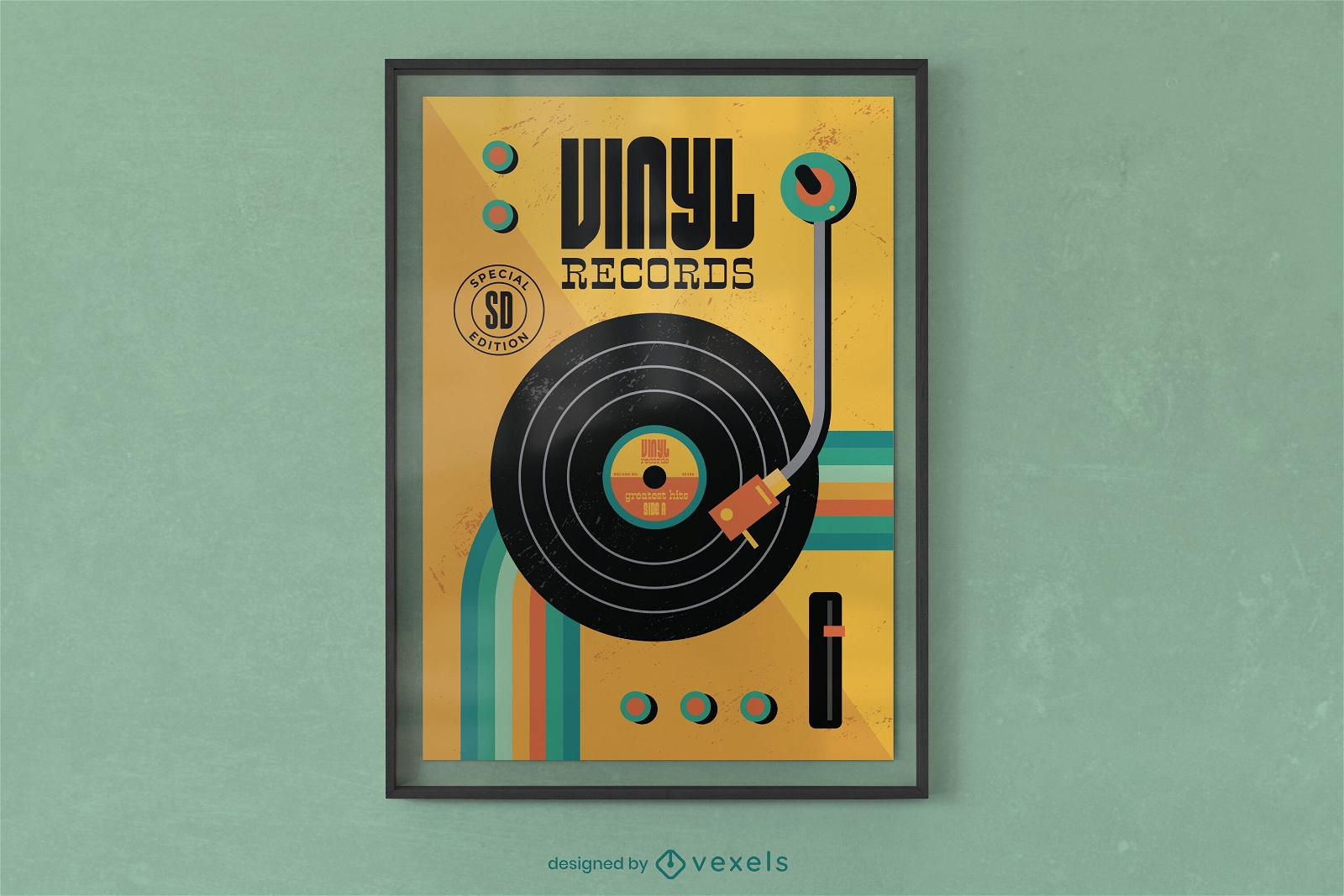 80s retro music vinyl disc poster design