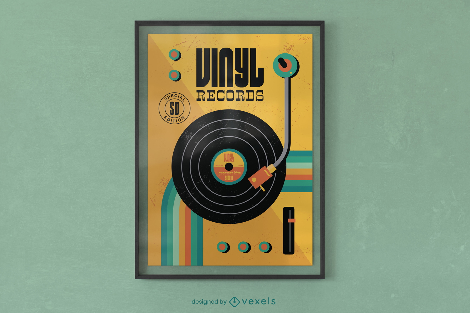 Diseño de cartel de disco de vinilo de música retro de los 80.