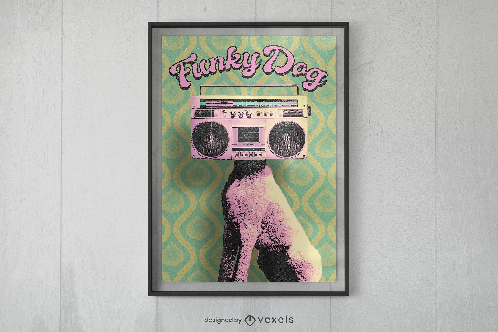 Design de cartaz de cachorro de música funky
