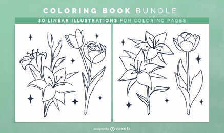 Botnische Wildblumen Malbuch Seiten Design