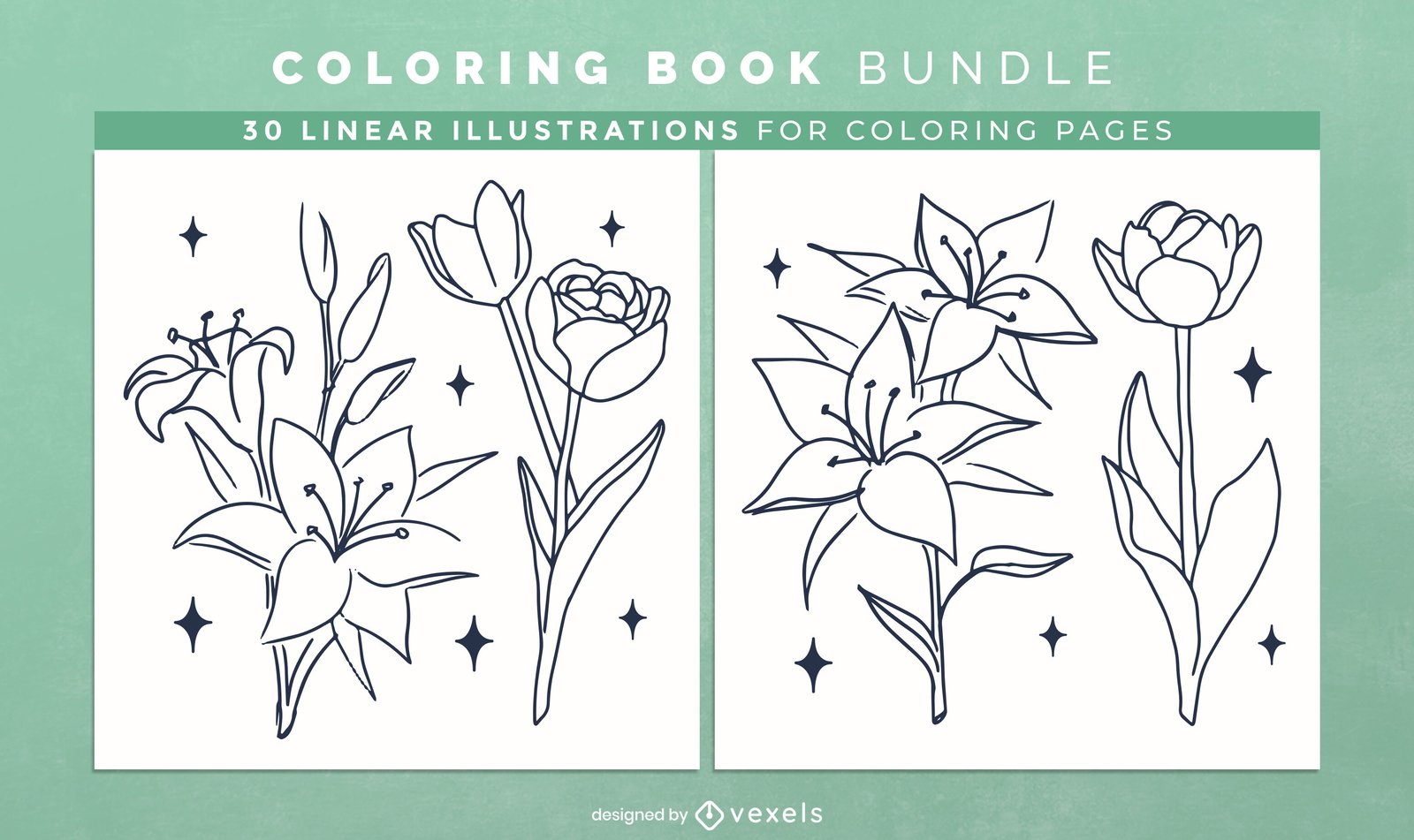 Botnical wildflowers coloring book pages design