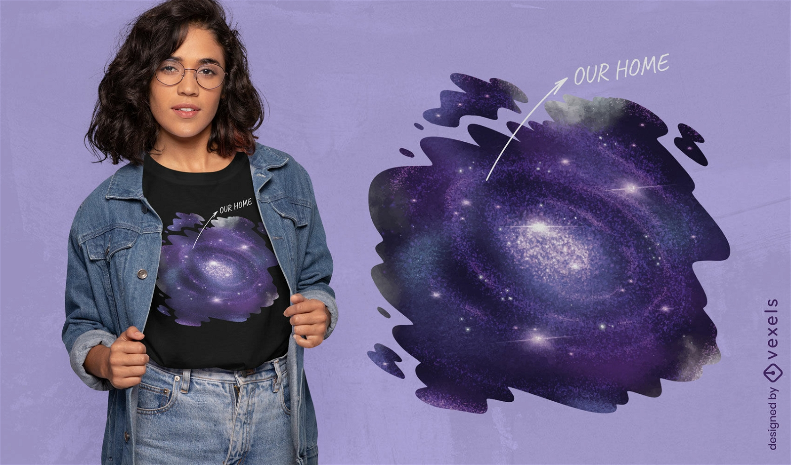 Via Láctea e estrelas no design de camiseta espacial