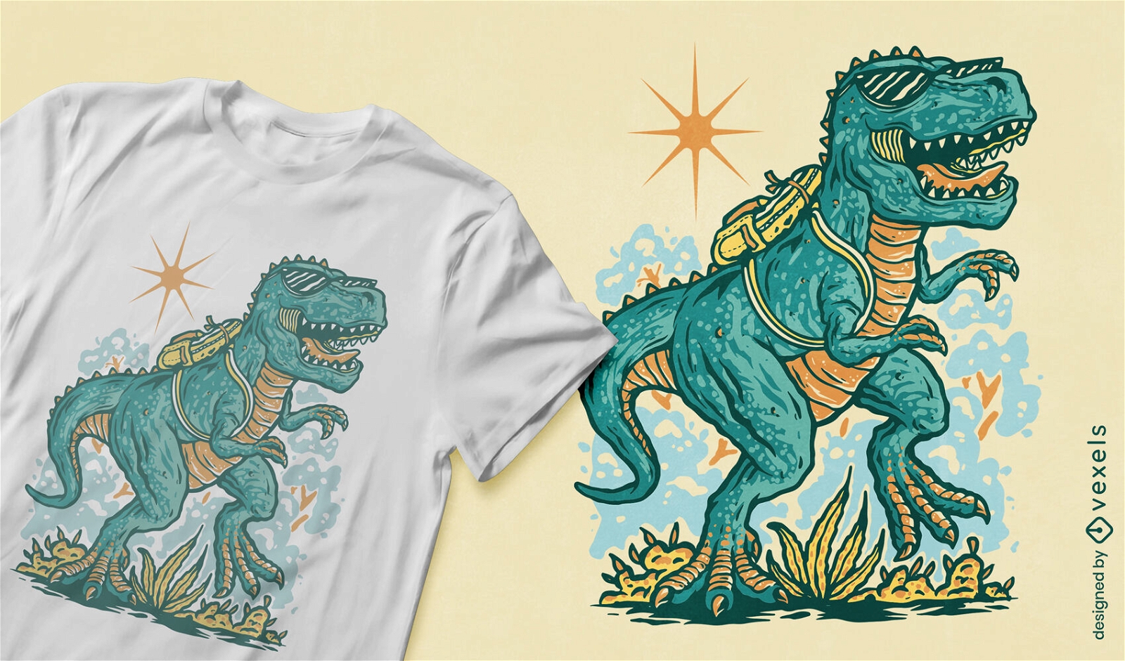 Diseño de camiseta de mochila escolar T-rex