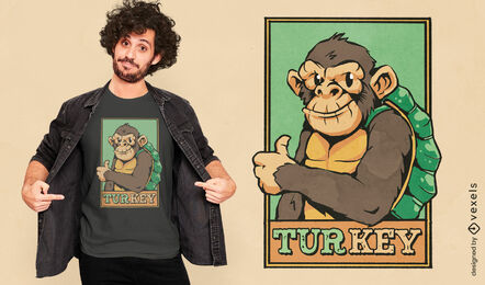 Diseño de camiseta animal mono tortuga.