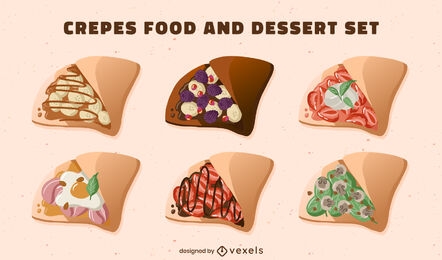 Crepes sweet food and desserts tasty set