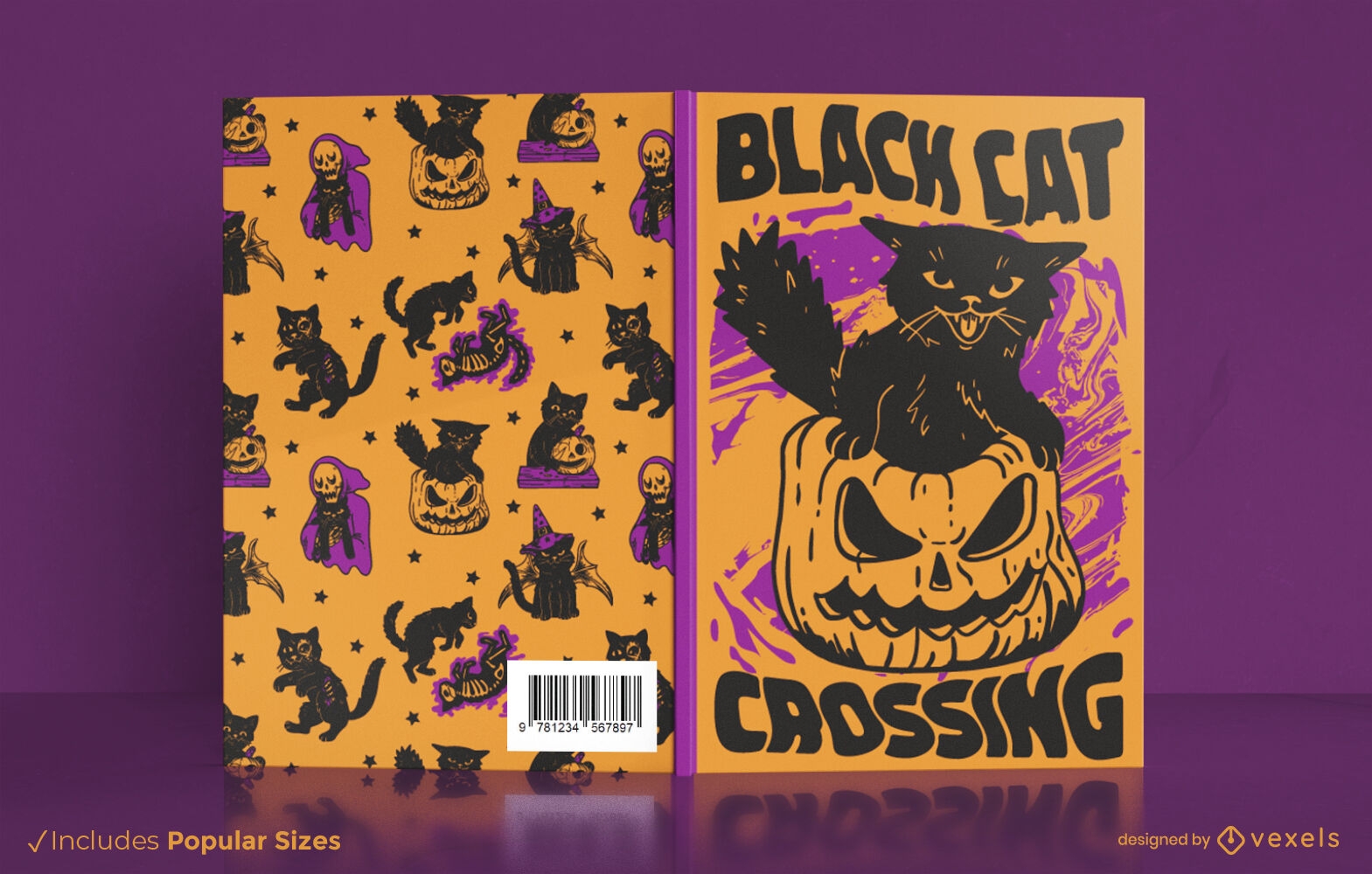 Design de capa de livro de Halloween de gato preto